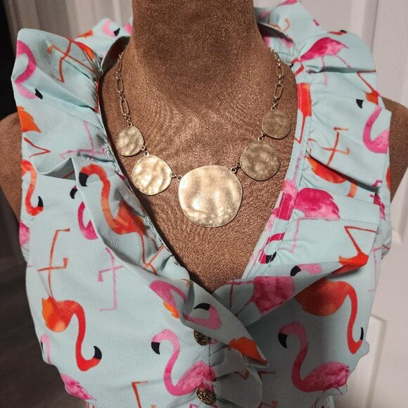 Mudpie Whitney Ruffle Collar Flamingo Print Tunic Blouse Sz XS - Picture 7 of 10